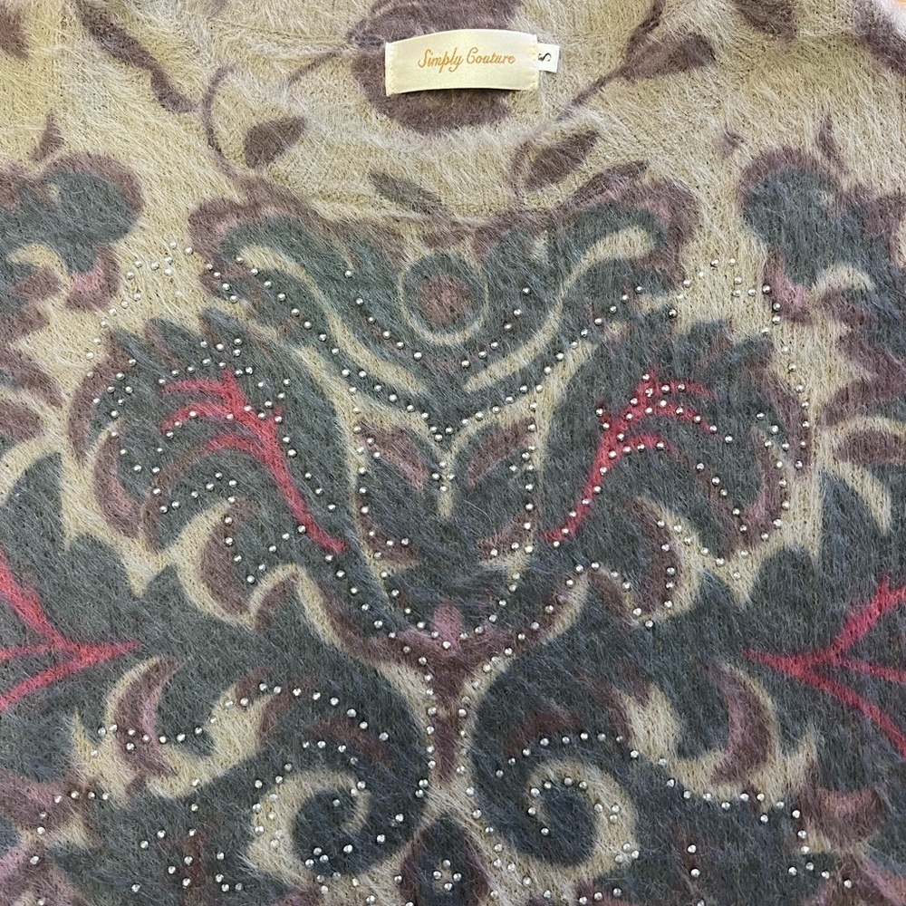 Simply Couture Soft Floral Patterned with Silver Details Sweater  Sz S - Picture 2 of 6